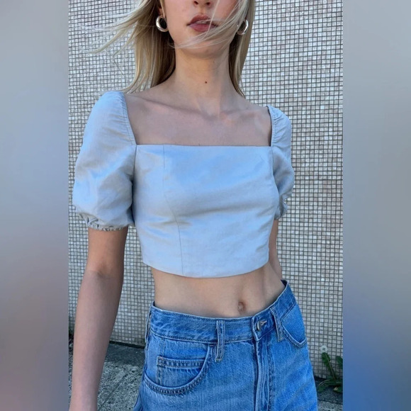 NWT LINEN/LIN BLEND PUFF SLEEVE BLOUSE - Picture 2 of 14